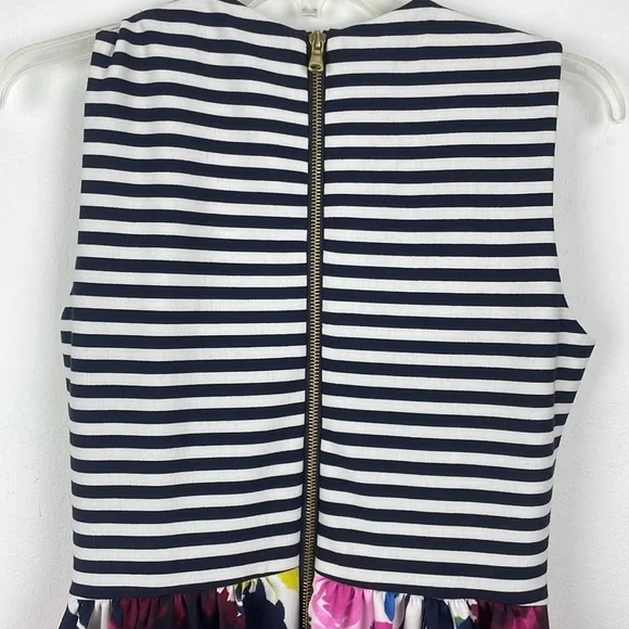 Just…Taylor Navy Striped and Pink Green Floral Gold Zip back Dress Size 4 - Picture 9 of 10